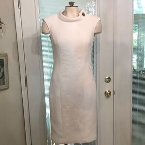Badgley  Mishchka White Sheath Dress with Mock Neck and Cap Sleeves